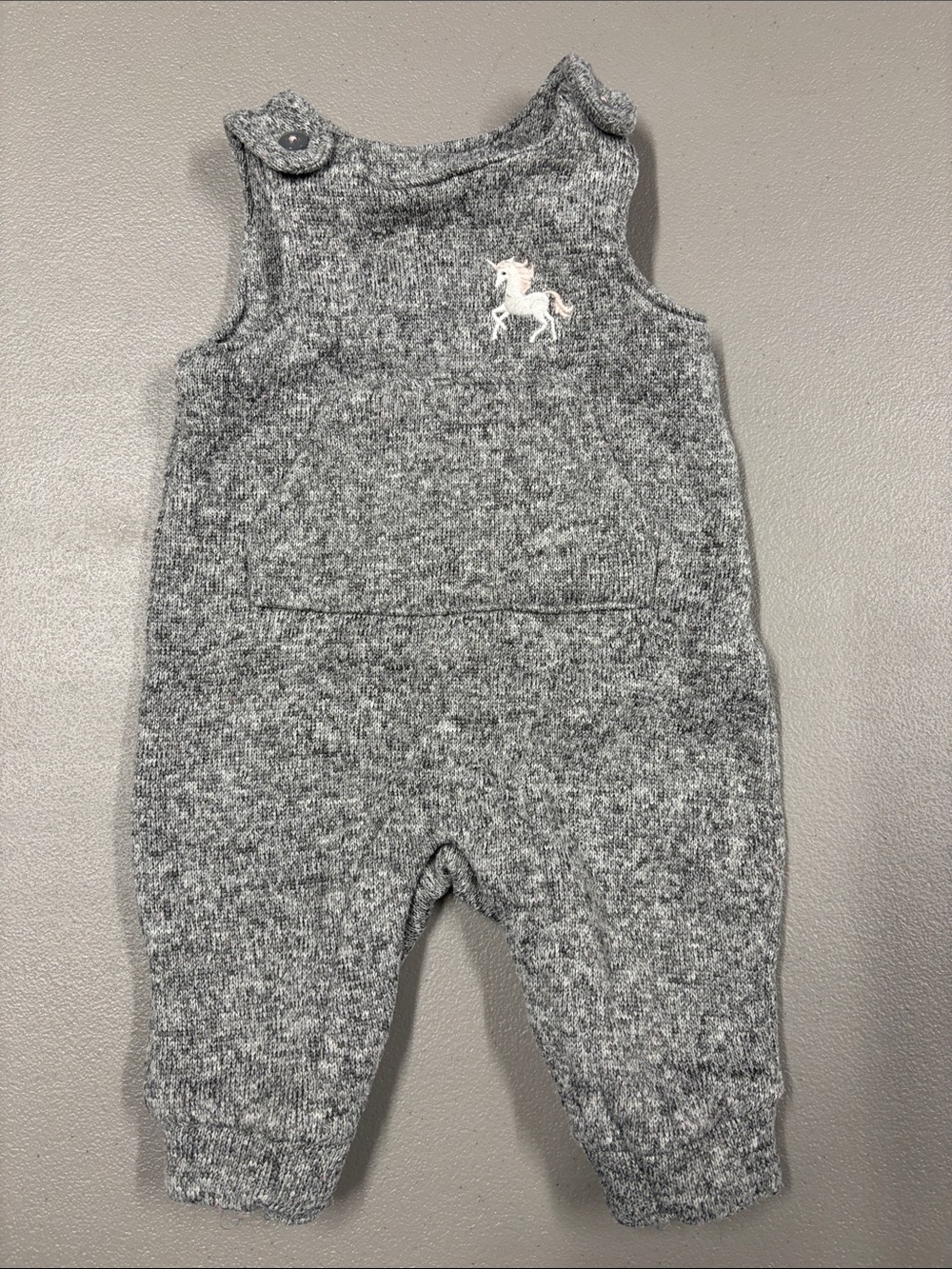 Carter's Gray Knit Romper with Unicorn Embroidery